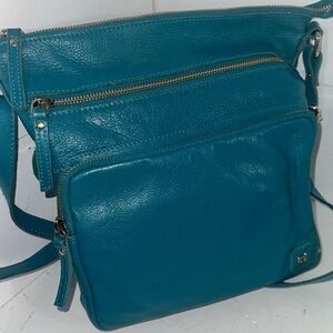 Wise Owl turquoise pebble leather crossbody shoulder.